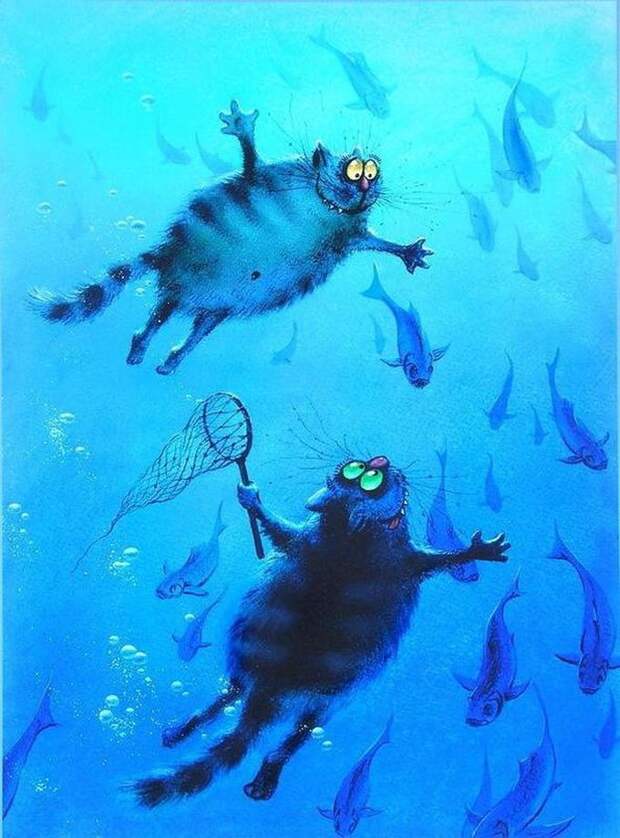 Синие коты художницы Ирины Зенюк кот, рисунок