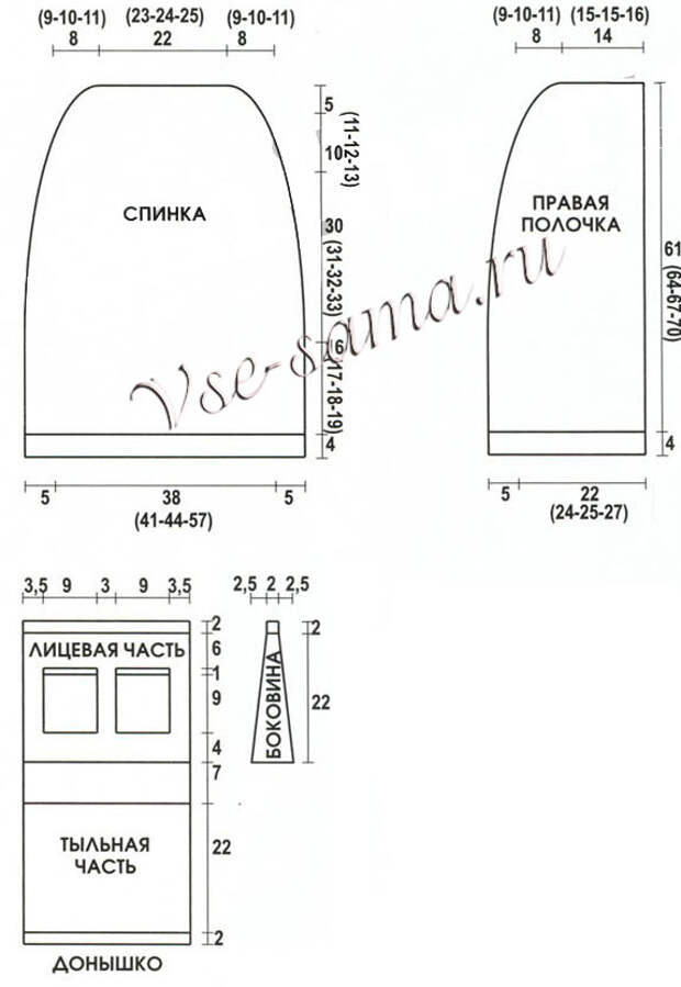 Накидка и сумка с карманами спицами, выкройка