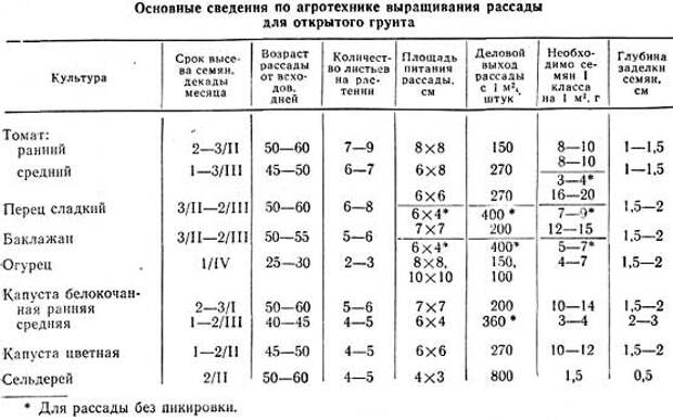 таблица сроки посева семян на рассаду