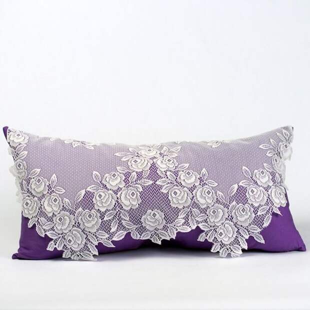 Shabby Chic Pillow, Victorian Pillow, Bridal Pillow,  Adorned with Lace and Purple Fabric. $48.00, via Etsy.: 