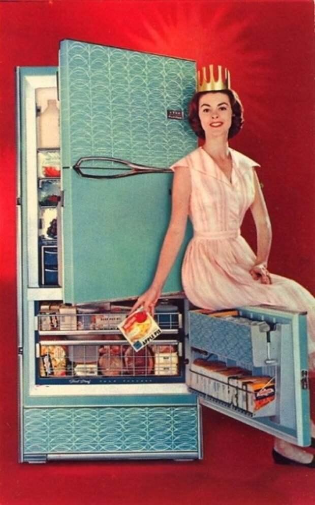 Рекламная открытка фирмы «FRIGIDAIRE», которая выпускала холодильники с сухой заморозкой.