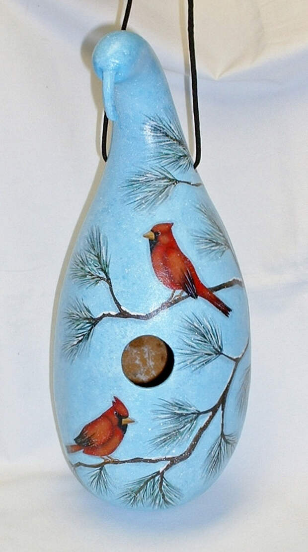 Cardinal Gourd Birdhouse - Hand Painted Gourd