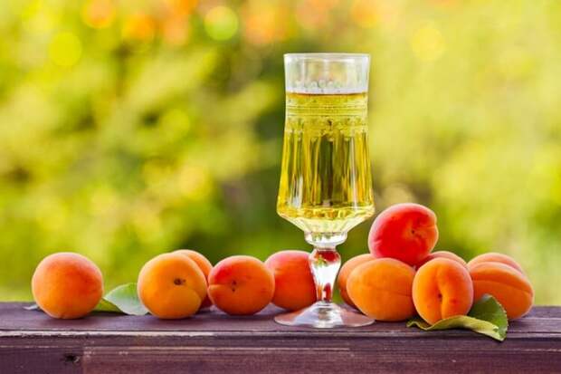 Домашнее абрикосовое вино в красивом бокале.