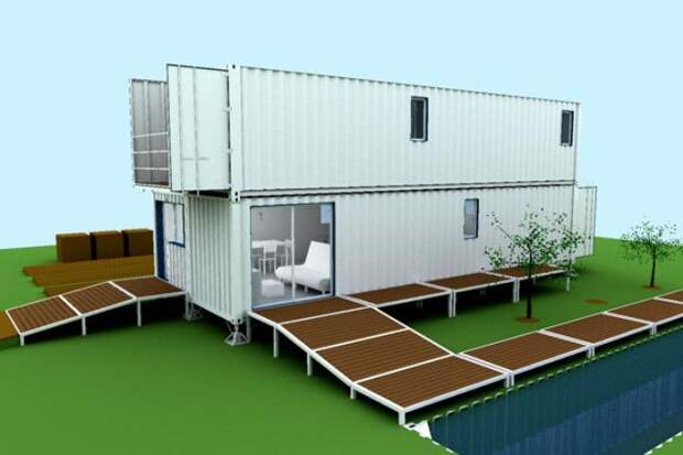 Двухэтажный вариант дачного дома из контейнеров