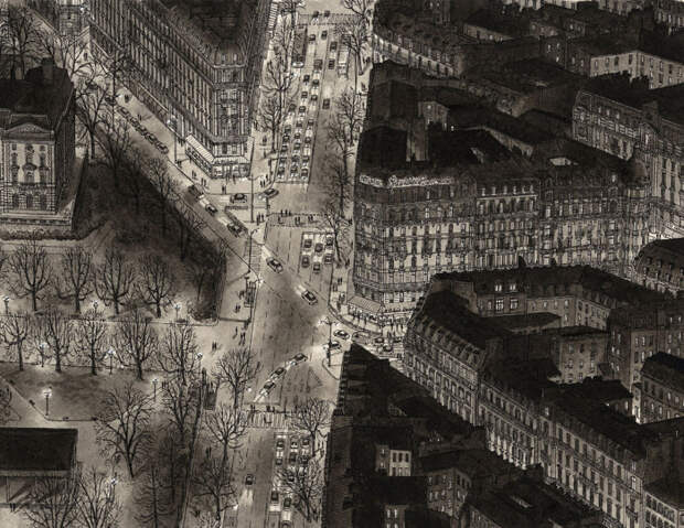 Парижский бульвар ночью город, память, рисунок