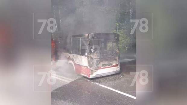 На Выборгском шоссе загорелся пассажирский автобус