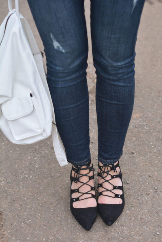 Skinnies, lace-up heels