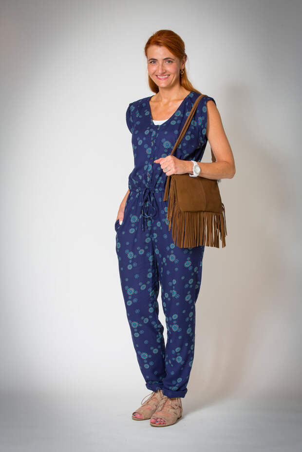 M&S blue jumpsuit, fringed bag, suede sandals - Summer 2015 | Not Dressed As Lamb