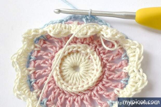 Красивый узор крючком для вязания пледа или покрывала (6) (421x281, 106Kb)