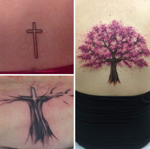 Cross Cover Up Tattoo Into Cherry Blossom Tree!