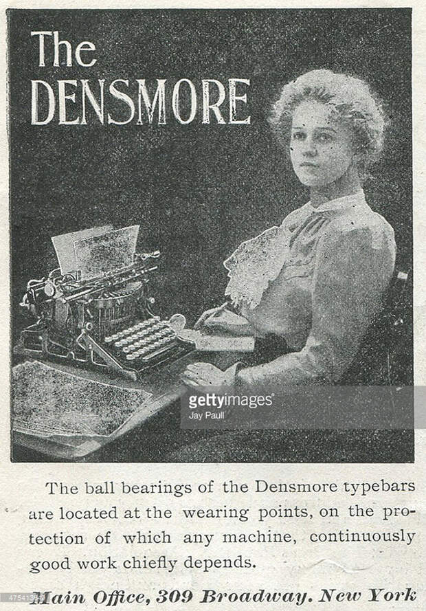Реклама печатных машинок Densmore, Нью-Йорк, 1900. америка, история, реклама