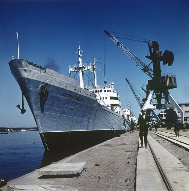 Капитан корабля «Приволжск» в торговом порту. Литва, Клайпеды, 1966 год.