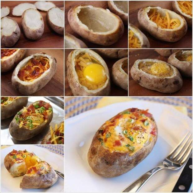 27. Запеченный картофель с яйцом, сыром и овощами еда, продукты, совет, хитрость