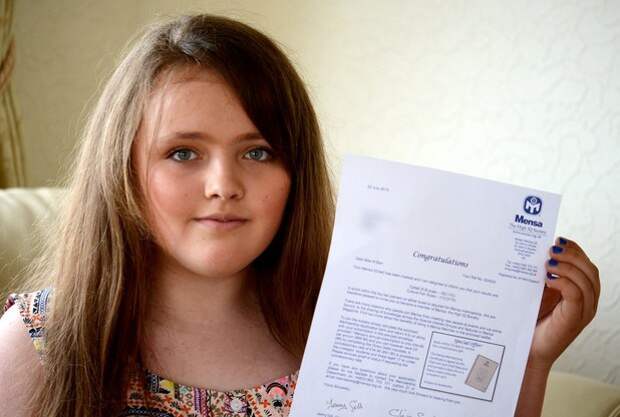 Nicole Bar, a 12-year-old schoolgirl has scored a whopping 162 in a Mensa IQ test - making her smarter than EINSTEIN. See SWNS story SWMENSA; Nicole Barr achieved the maximum possible score for a youth giving her an IQ two points higher than scientists Albert Einstein and Professor Stephen Hawking. This puts Nicole, who is from the Travelling community and lives in Harlow, Essex, in the top one percent of intelligent people in the world. The average adult IQ score is 100, whilst a score above 140 is considered to be that of a genius. Nicole, who is in Year 7, said: ÃWhen I found out I got such a high score, it was so unexpected. I was shocked. I remember when I was in primary school and I was an angel in a school play, another girl who was playing the other angel didnÃt turn up so I learnt her lines too.Ã The schoolgirl, who attends Burnt Mill Academy, in Harlow, enjoys reading, singing and drama, and hopes to go on to study to become a doctor. 31 July 2015