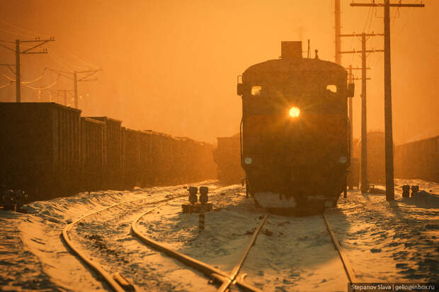 ждя, локомотив, тепловоз, закат, железные дороги, якутия