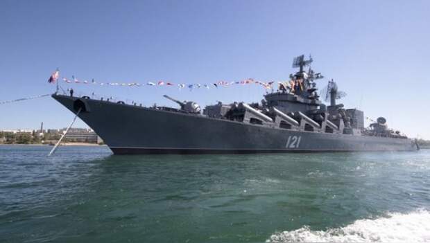 File photo of Russian missile cruiser Moskva moored in the Ukrainian Black Sea port of Sevastopol