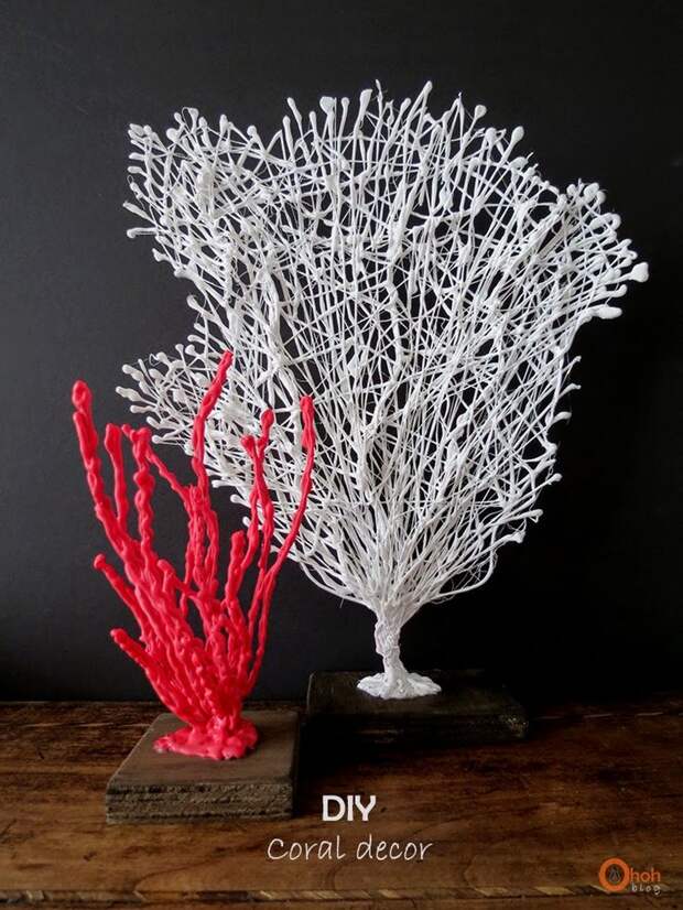 coral branch made from wire covered in hot glue and paint: 