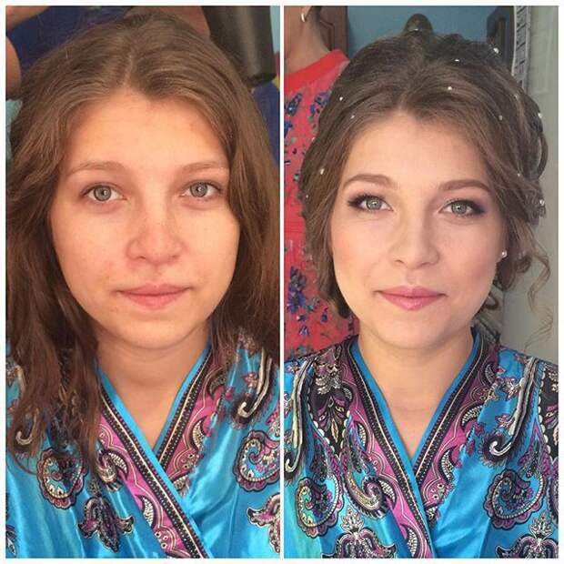 девушки до и после макияжа 