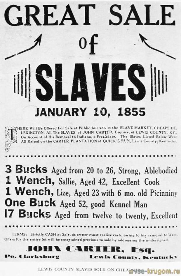 Объявление о продаже рабов
