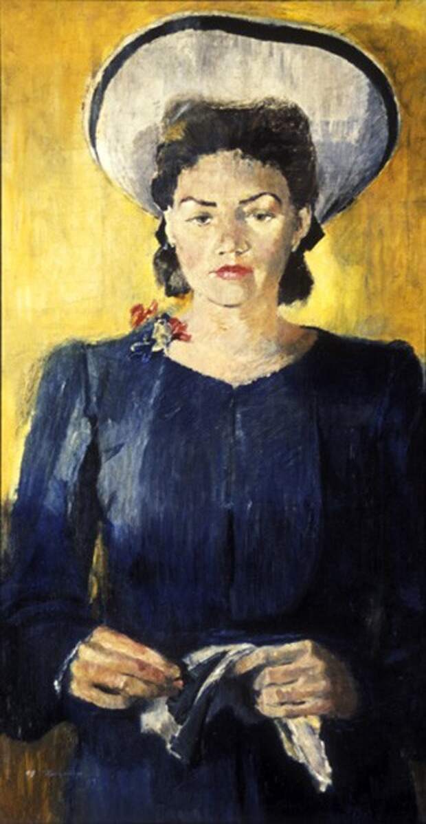 Юрий Пименов. Портрет Н.К. Пименовой в белой шляпе, 1943 год.jpg Юрий Пименов. Портрет Н.К. Пименовой в белой шляпе, 1943 год.jpg
