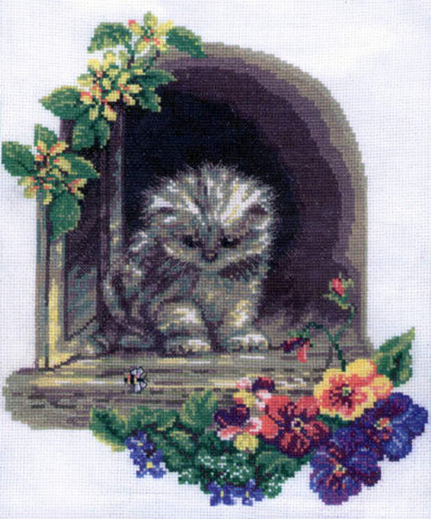 Схема вышивки кошка на окошке
