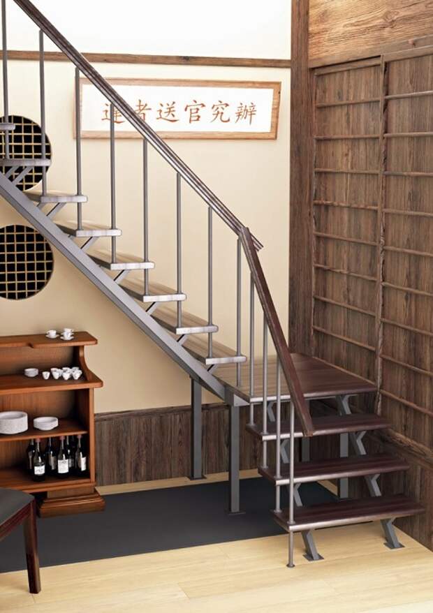 Лаконичный стиль в современном дизайне лестницы на второй этаж.