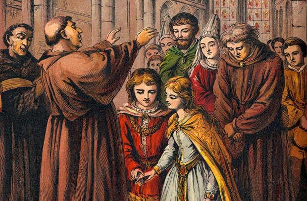 Венчание юных новобрачных в Средние века