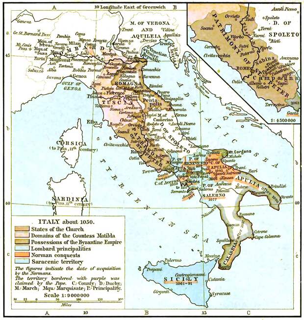 Карта государств на территории Италии в 1050 году.