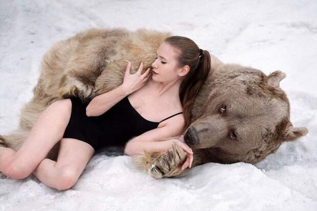 Фотографии моделей с 650-килограммовым медведем в заснеженном лесу Фотографии моделей с 650-килограммовым медведем в заснеженном лесу медведь, фото