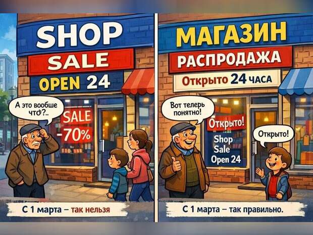 Закон о русских вывесках с 1 марта. Что правда, а что миф?