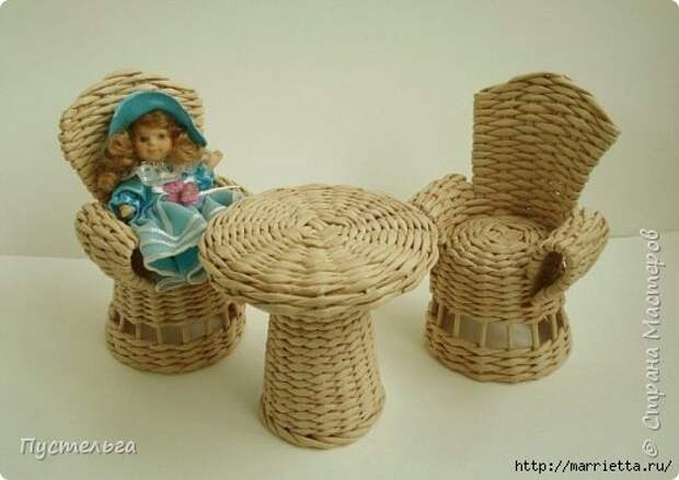 Плетение из газет, мебель для кукол