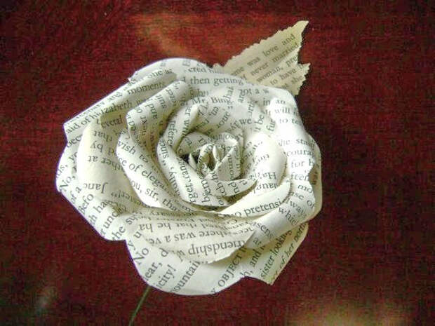 Jane Austen Pride and Prejudice vintage book paper  flower rose with leaf on stem or any other of Jane Austen's books