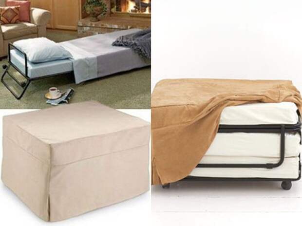 Кровать, складывающаяся в небольшой удобный пуф дизайн, изобретения, креатив