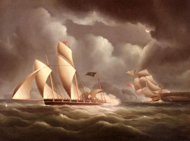 Джеймс Эдвард Баттерсвортс, «Британский фрегат, атакующий пиратский люгер ночью»