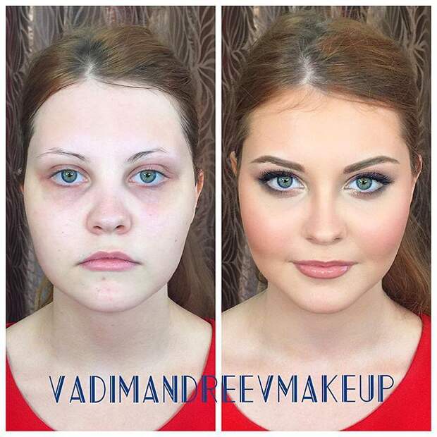 девушки до и после макияжа 