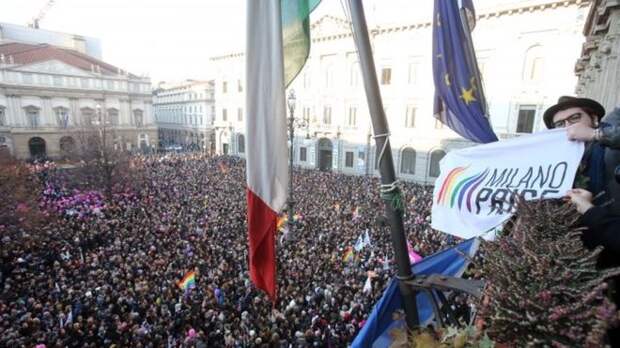 A gay rights demonstration in central Milan, Italy. Photo: 23 January 2016