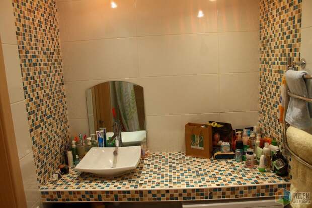 Ремонт ванной комнаты своими руками, столешница для ванной в строительном исполнении