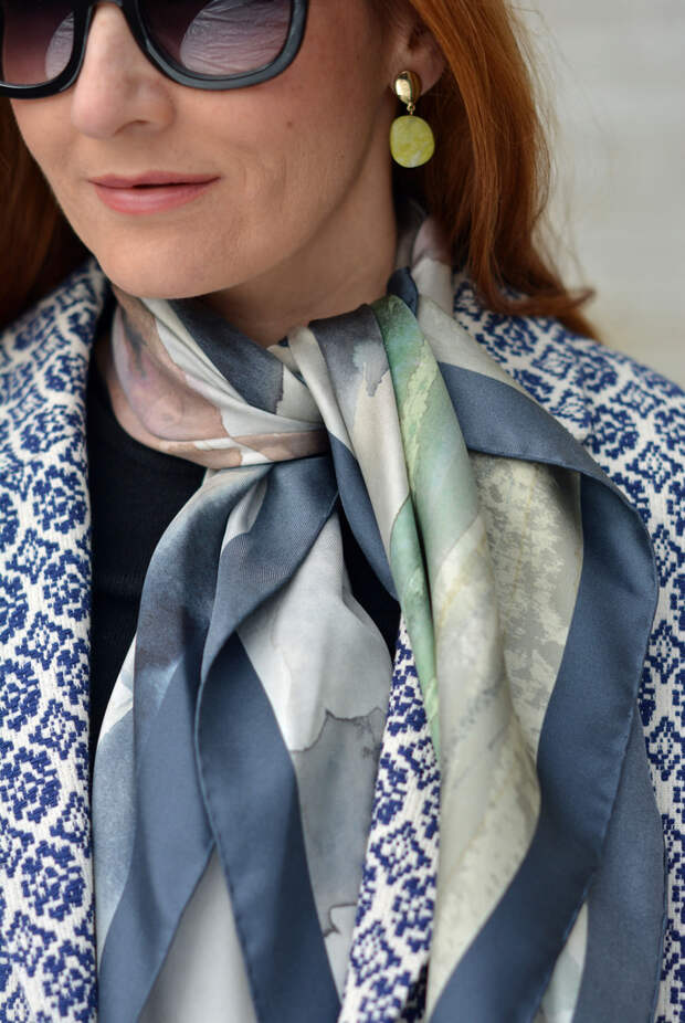 Hand painted silk scarf, tapestry coat
