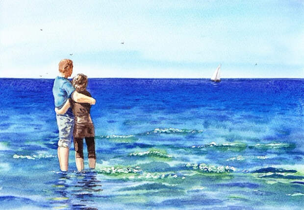 Couple And The Sea (636x441, 323Kb)
