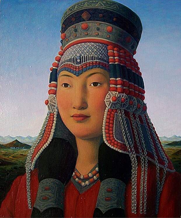 Монгольская живопись. Xue mo (Mongolian, 1966). Монгольская Портретная живопись. Монгольские портреты. Монголка портрет.