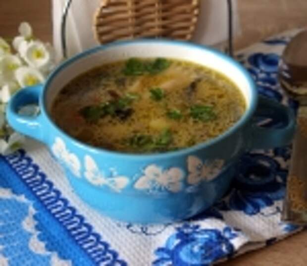 Суп с шампиньонами и фарфалле на курином бульоне