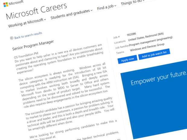 Вакансия ПМ по ARM64 в Microsoft