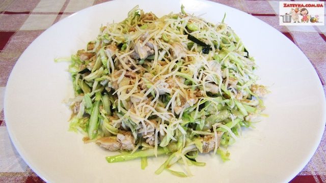 Фото к рецепту: Салат с молодой капустой и курицей