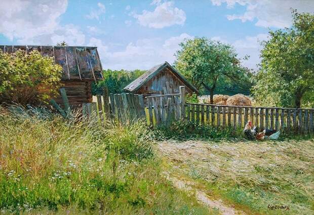 Деревенские пейзажи Художник, художество, деревня, длиннопост, картина маслом