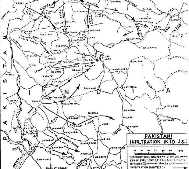 Карта операции «Гибралтар» из официальной индийской истории войны - Индо-пакистанская война 1965 года. Пролог | Военно-исторический портал Warspot.ru