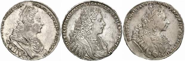 Чей портрет на рублевых монетах Петра II?