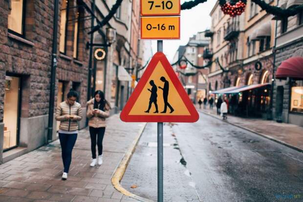 В Швеции появился дорожный знак "Люди с мобильниками" Швеуия, дорожный знак, стокгольм