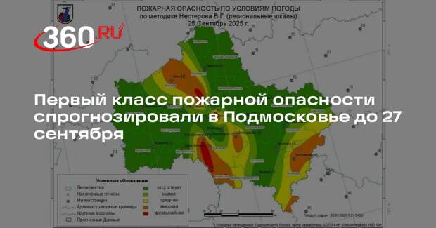 Первый класс пожарной опасности спрогнозировали в Подмосковье до 27 сентября