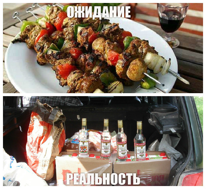 Решили в этот раз много не пить. ожидание и реальность, шашлыки, юмор