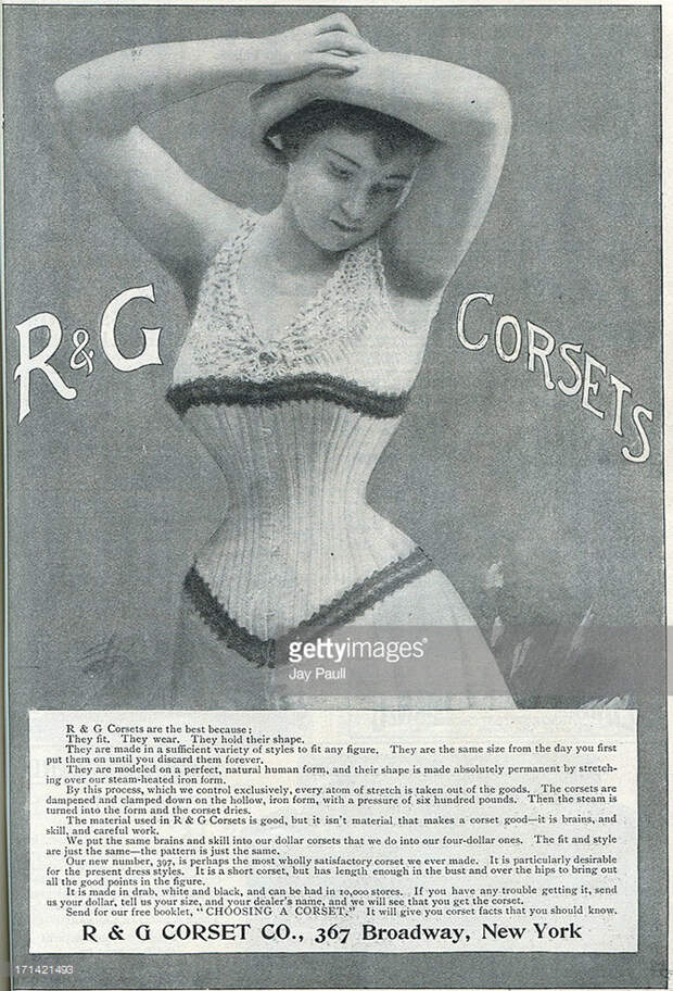 Реклама корсетов R&G, Нью-Йорк, 1899. америка, история, реклама